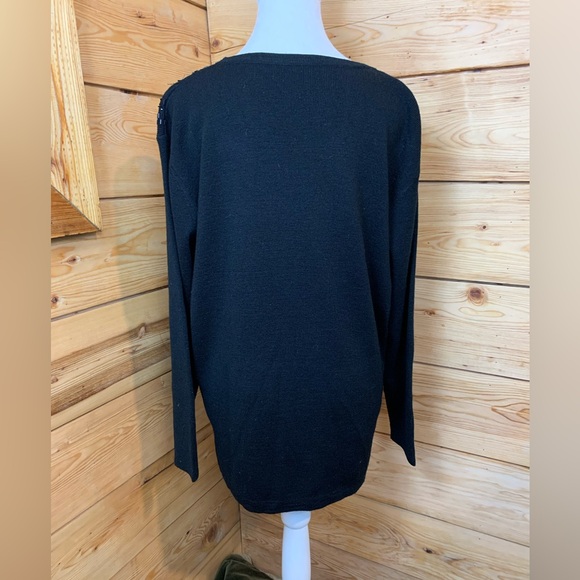 Vintage Women's Black Sweater Oversized Bejewelled Sparkles Shimmer Large - Picture 5 of 5